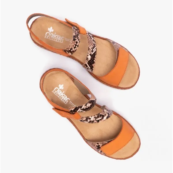 659C7-38 Ladies Strappy Sandals Orange/Snake