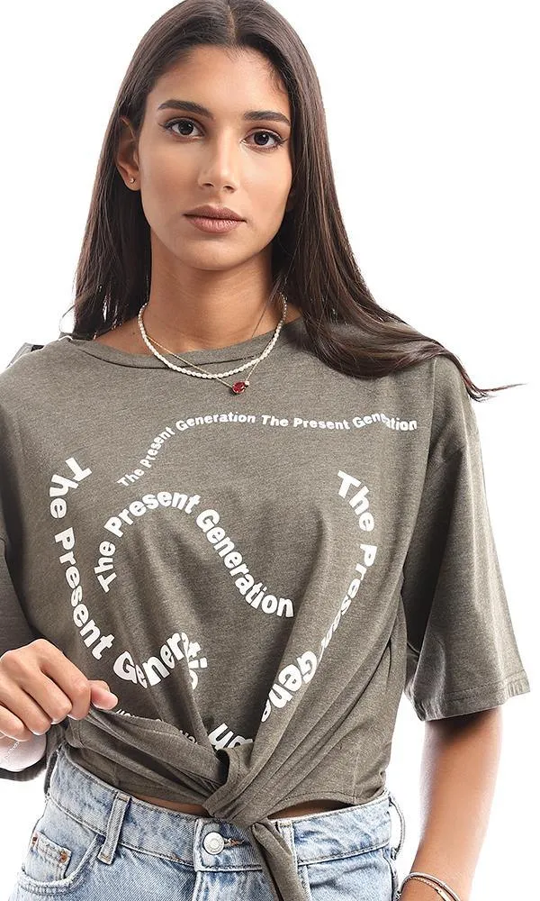 95055 " The Present Generation" Printed Front Tye Olive Top
