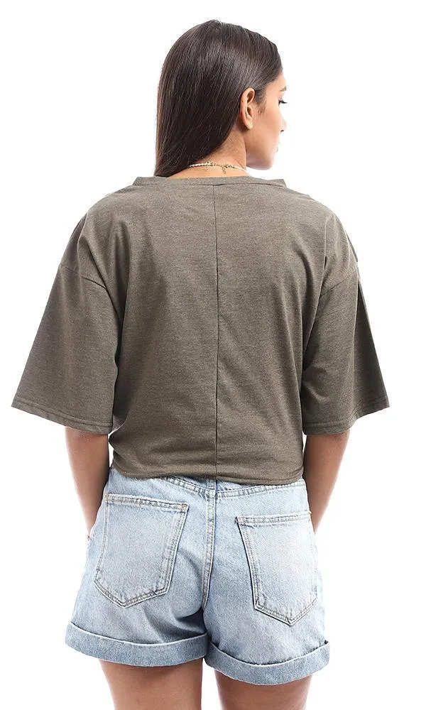 95055 " The Present Generation" Printed Front Tye Olive Top