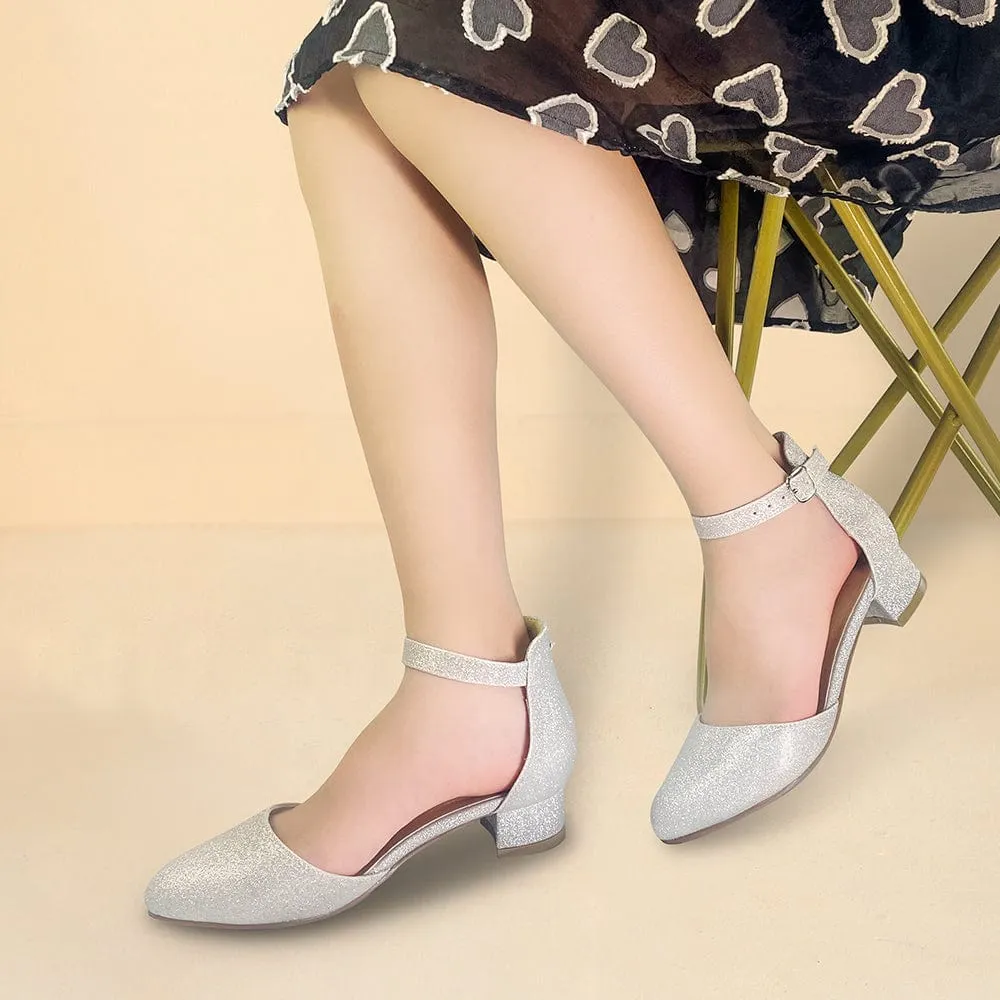 Amoji Girls Dress Shoes Closed Toe High Heels Ankle Strap Wedding Party Pump Shoes KID412