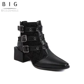 Bigsizeheels Fashion pointed square heel ankle boots - Black