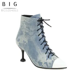 Bigsizeheels Pointed horseshoe lace-up ankle boots - Light blue