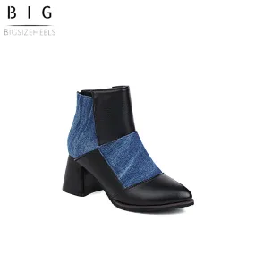 Bigsizeheels Retro thick heel Ankle Boots - Blue