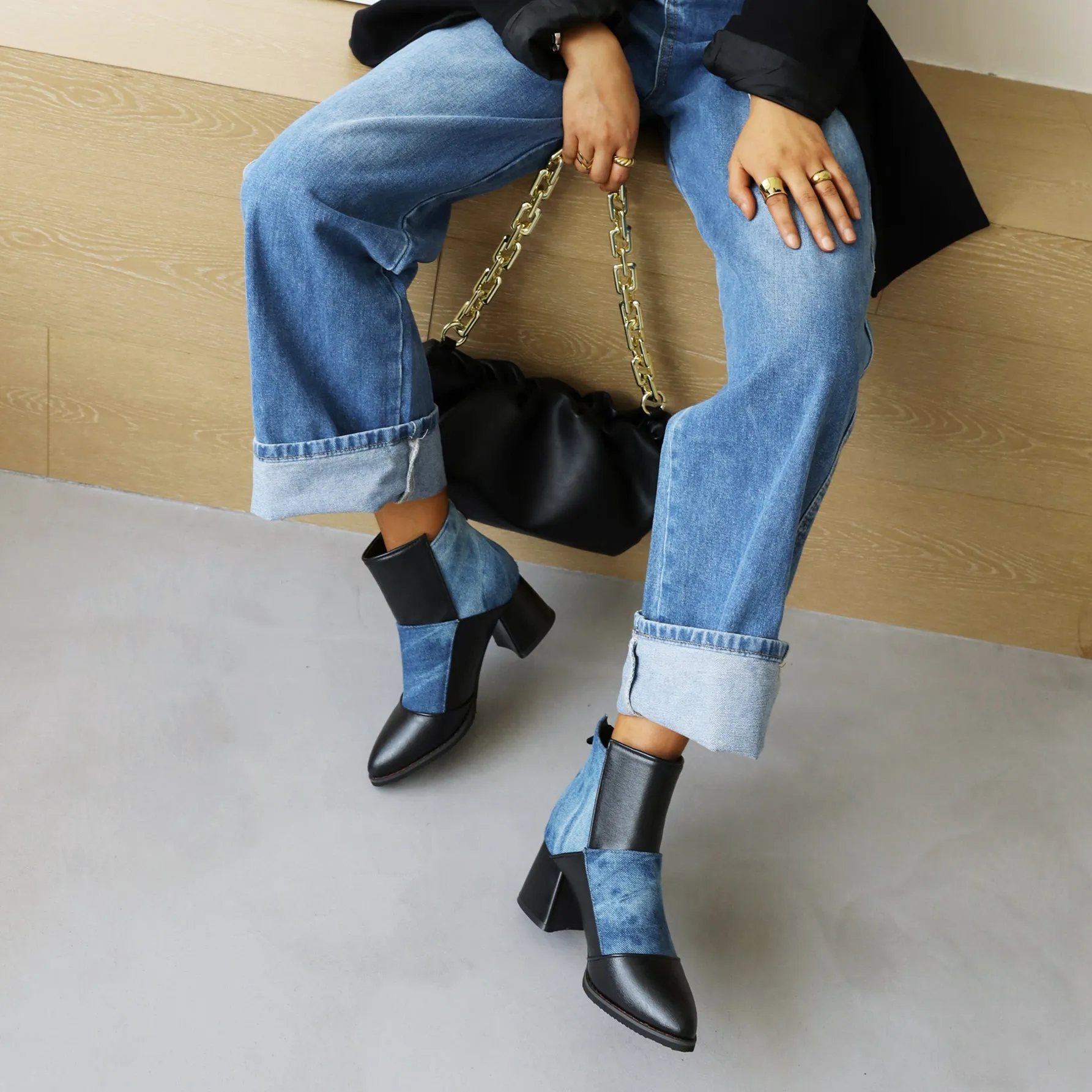 Bigsizeheels Retro thick heel Ankle Boots - Blue
