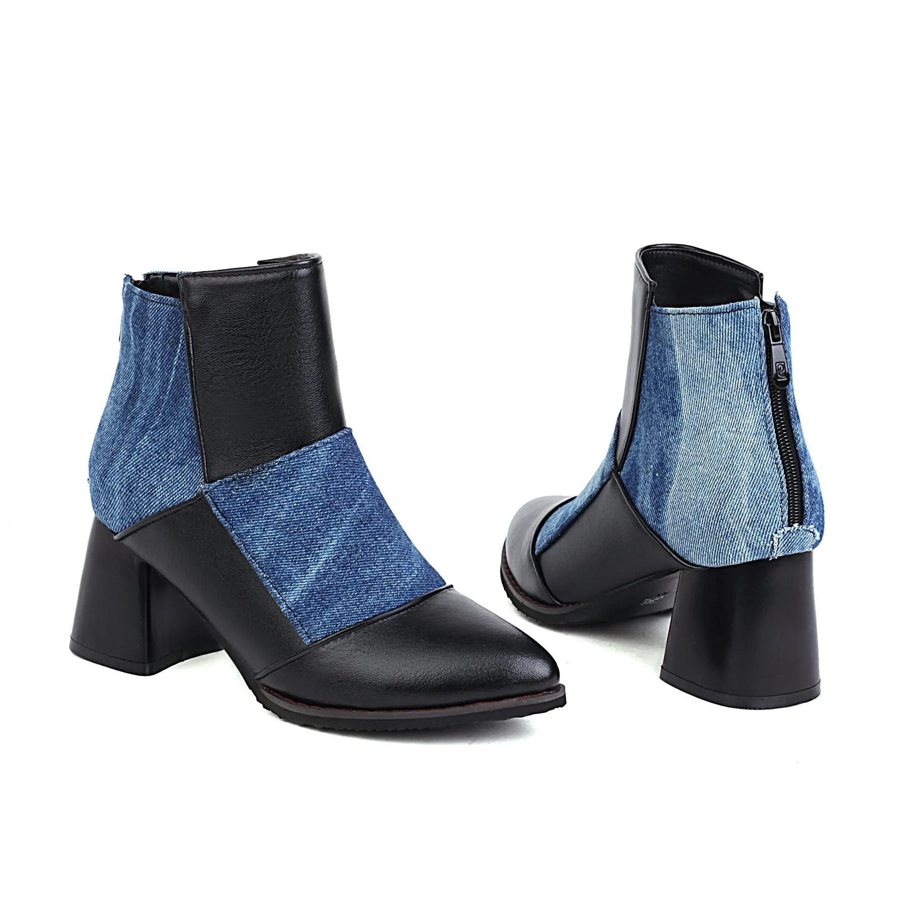 Bigsizeheels Retro thick heel Ankle Boots - Blue