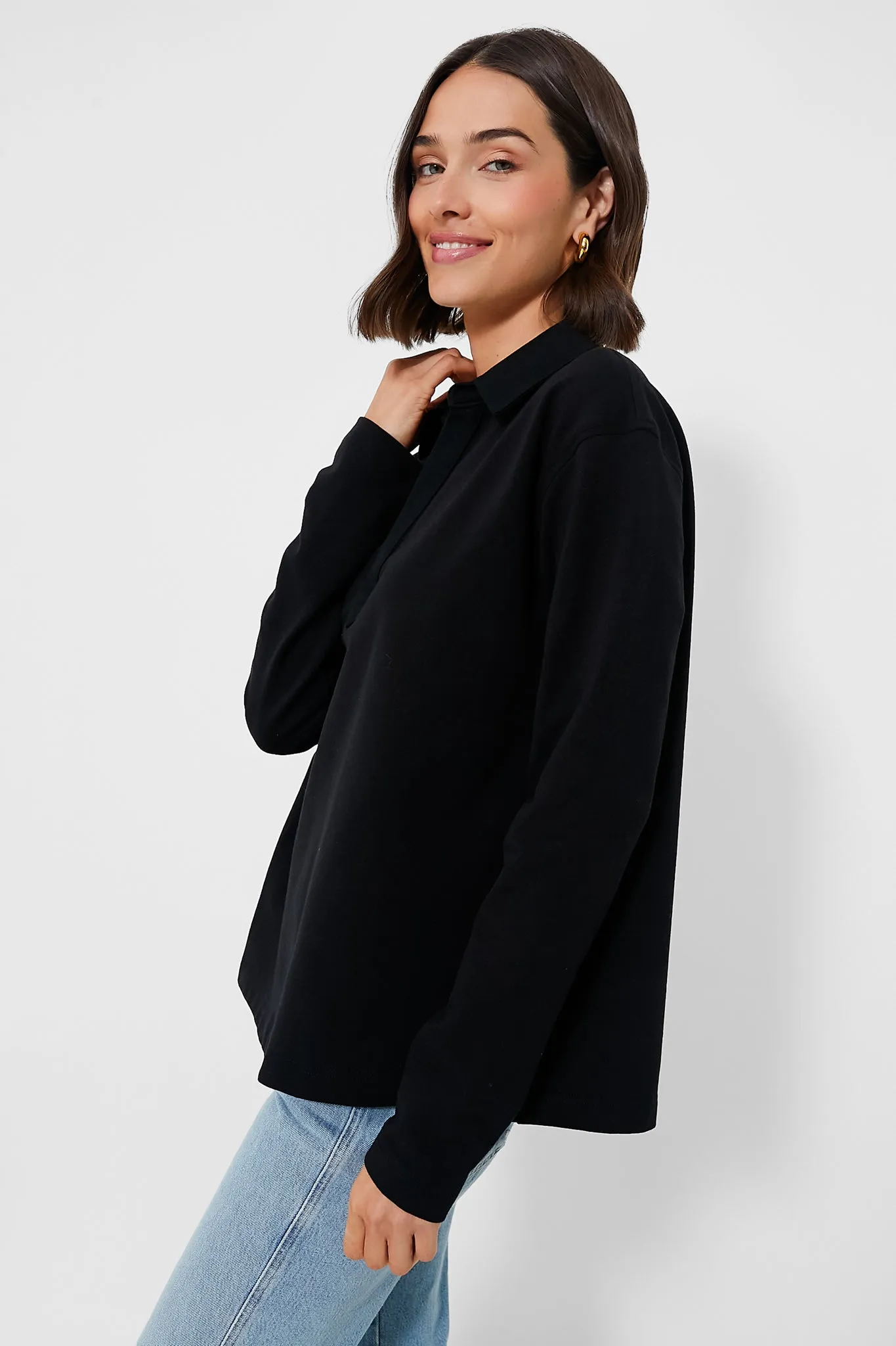 Black Bradley Knit Polo Popover