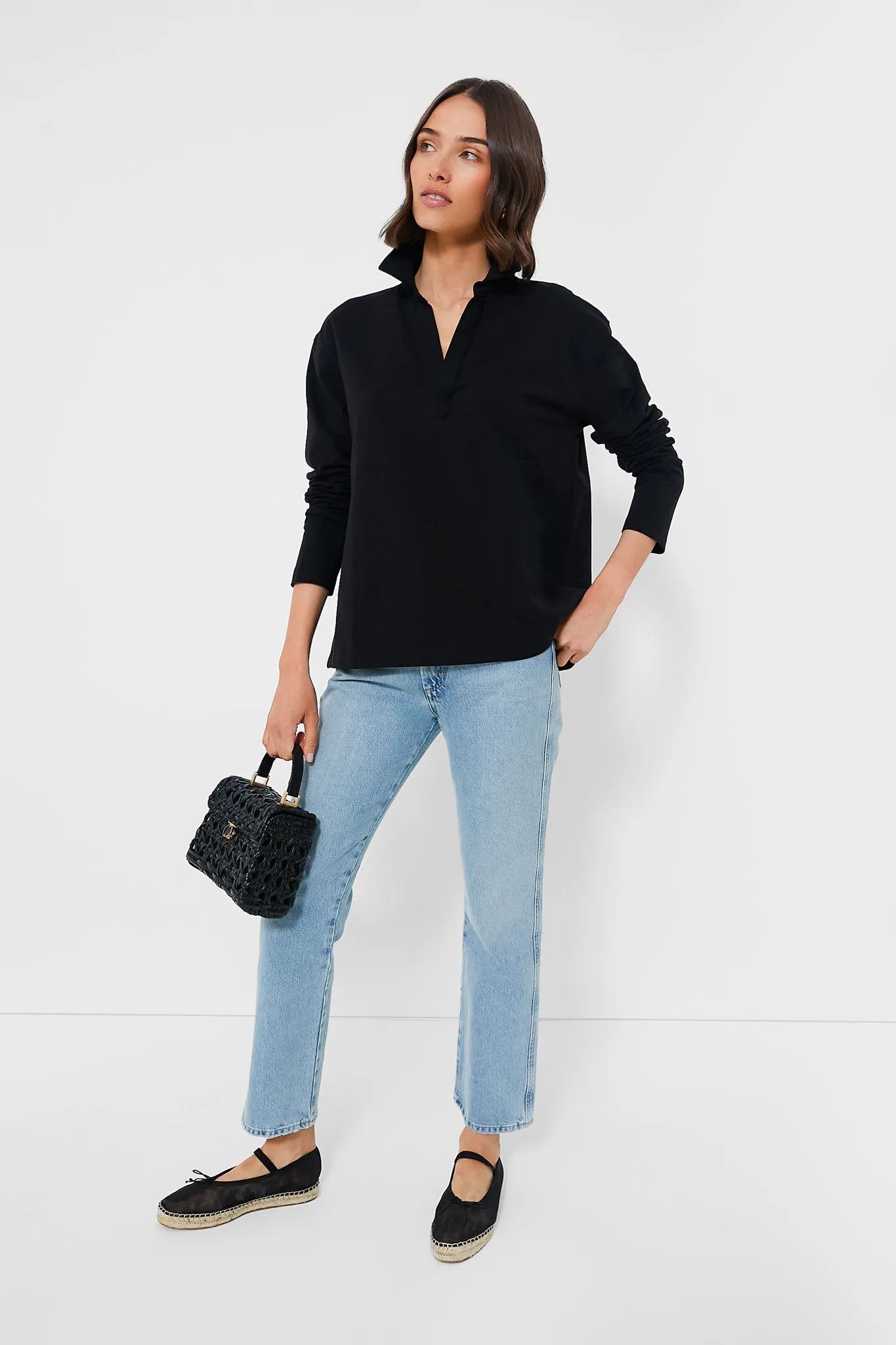 Black Bradley Knit Polo Popover