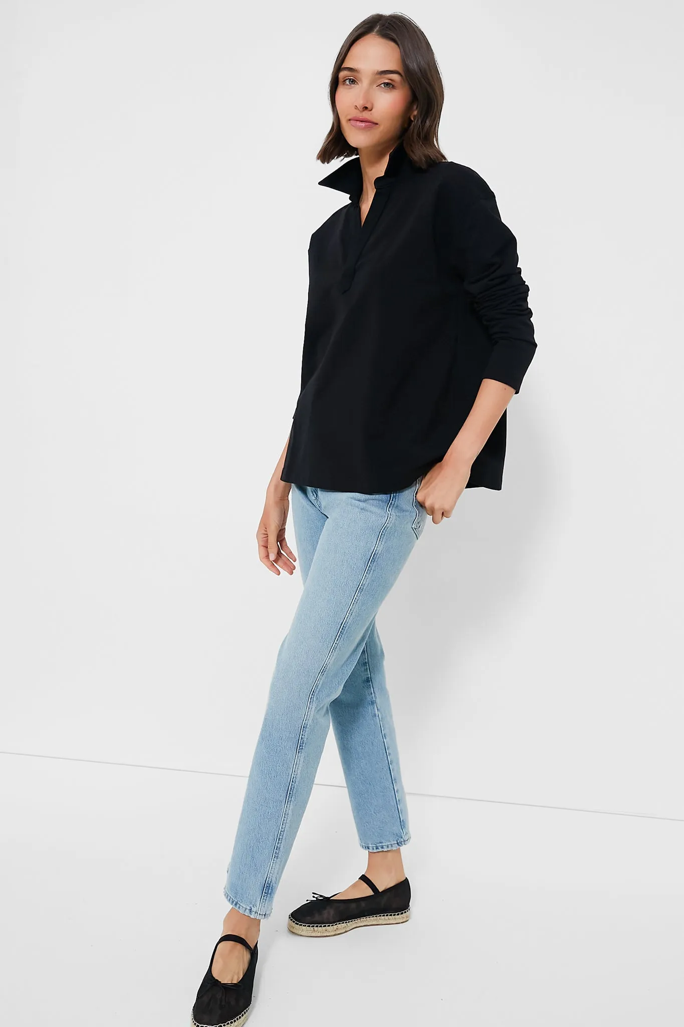 Black Bradley Knit Polo Popover