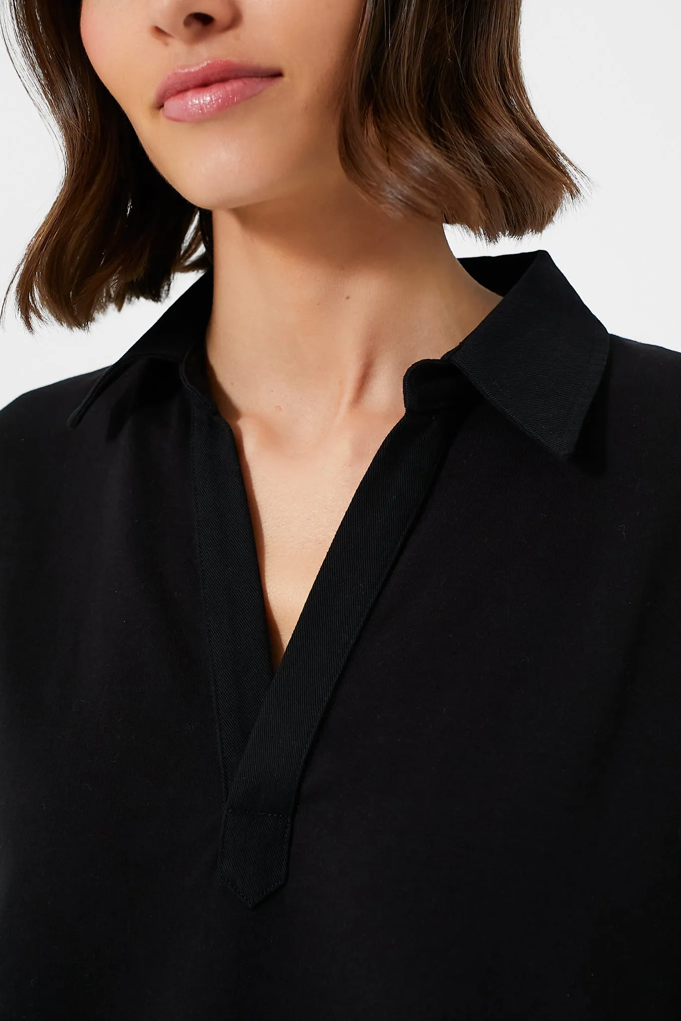 Black Bradley Knit Polo Popover