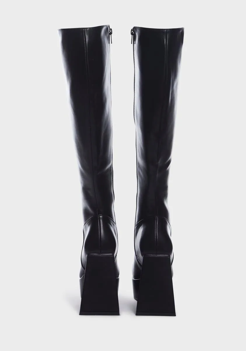 Black Unfriendly Knee High Boots