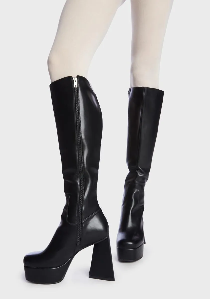 Black Unfriendly Knee High Boots