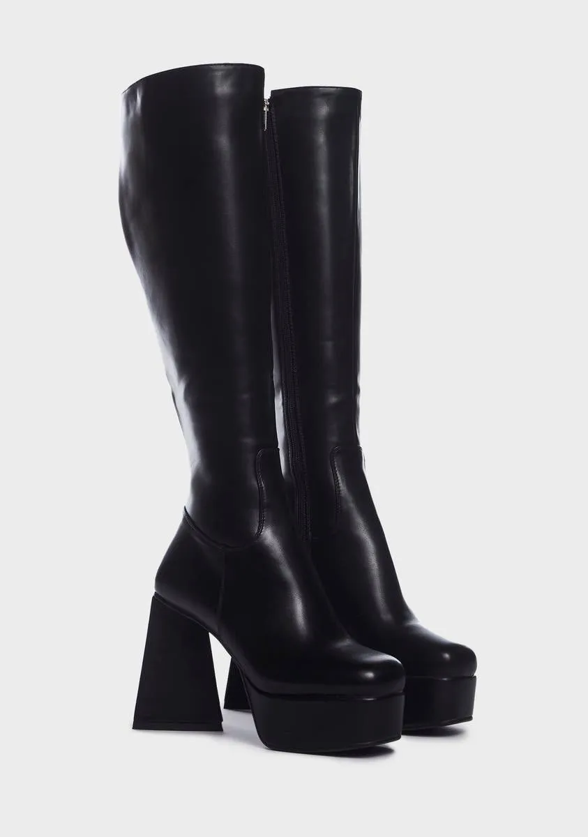 Black Unfriendly Knee High Boots