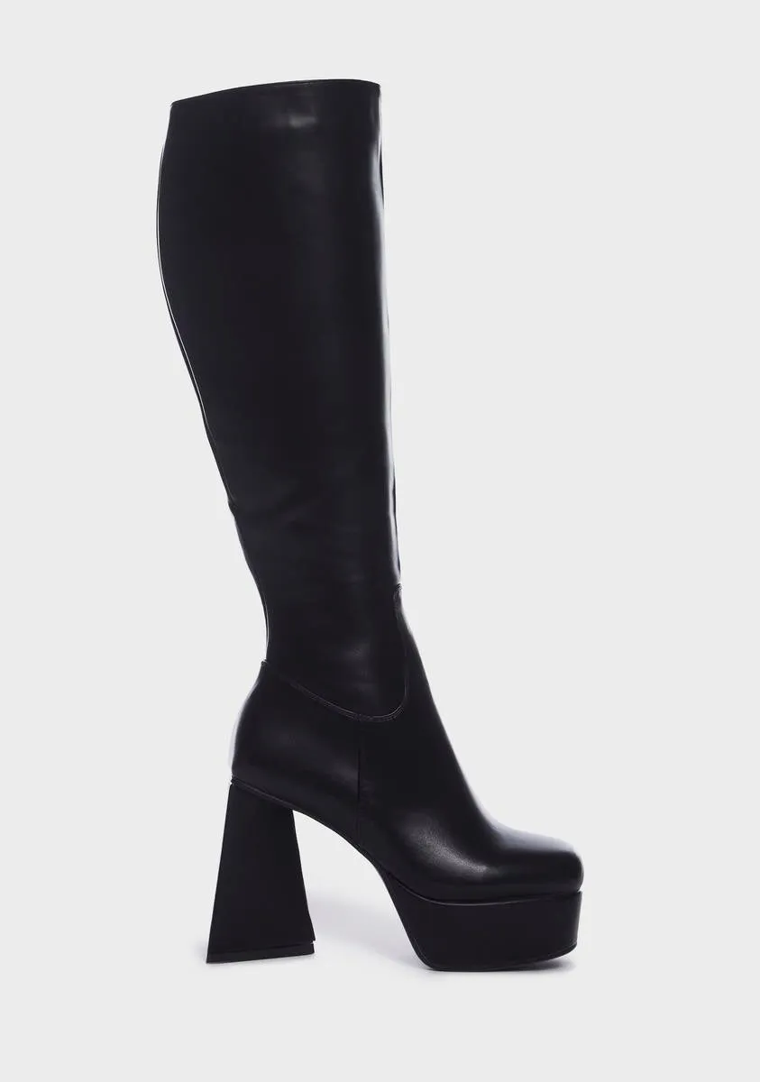 Black Unfriendly Knee High Boots