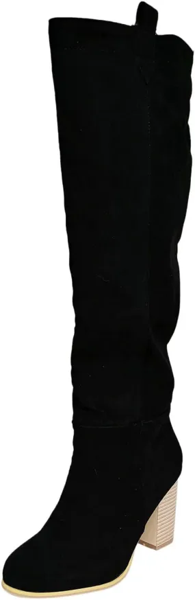Boots For Women High Chunky Heeled Knee High Boots Pull On Pointed Suede Thigh High Boots Long Bootie