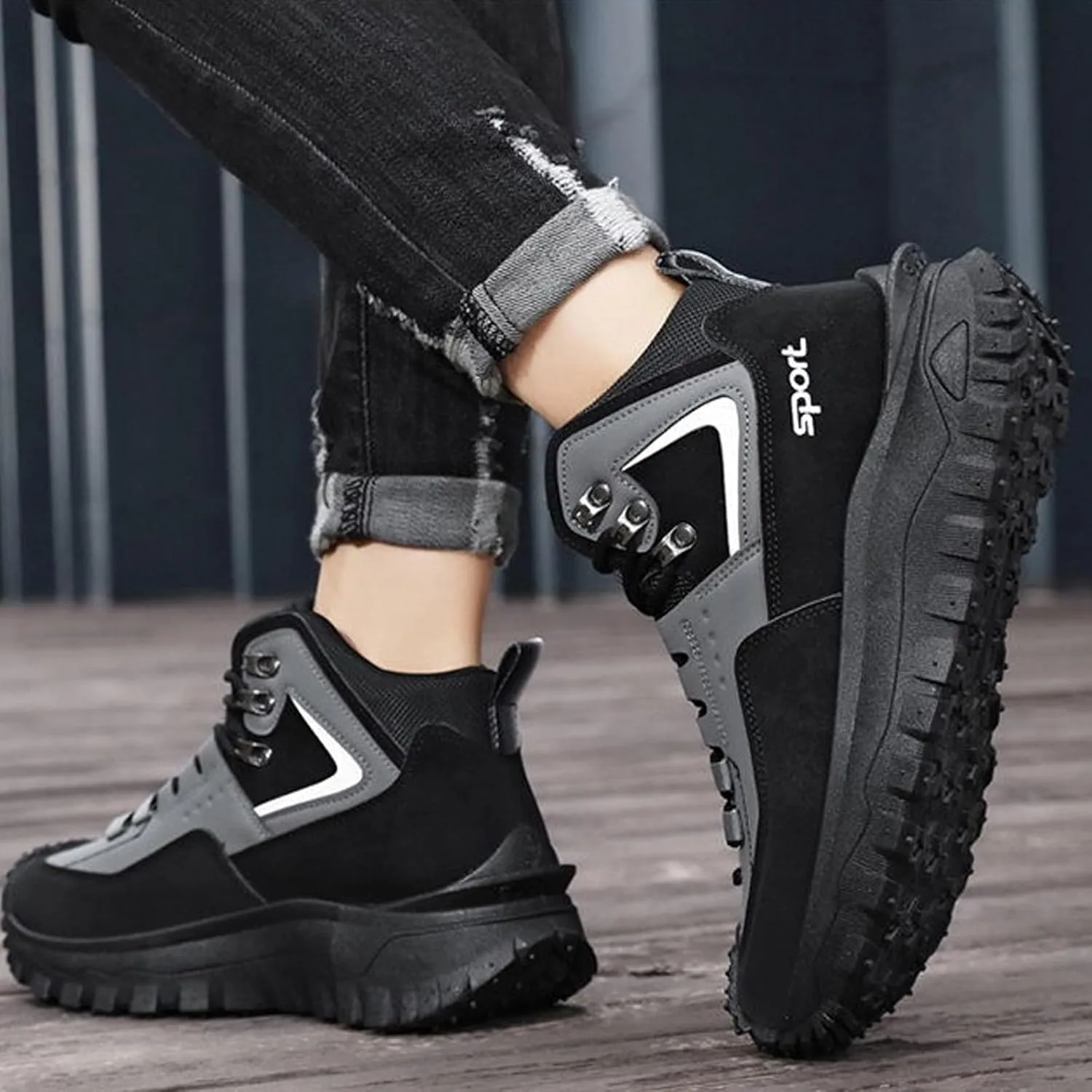 Buhelyc Men's Hiking Shoes Outdoor Boots Work Shoes Comfortable Breathable barefoot shoes for Walking Hiking