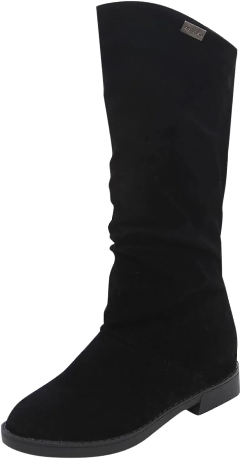 Combat Boots Womens Suede Flats Thigh High Boots Pull On Knee High Boots Mid Calf Fall Winter Warm Boots