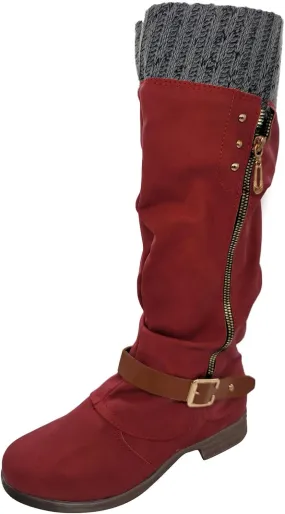 Cowboy Boots For Women Suede Zipper Thigh High Boots Low Heels Knee High Boots Over Knee Tall Long Bootie