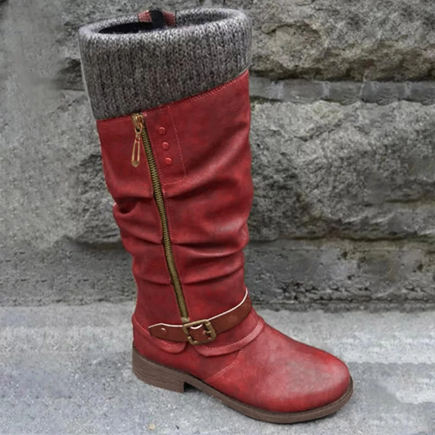Cowboy Boots For Women Suede Zipper Thigh High Boots Low Heels Knee High Boots Over Knee Tall Long Bootie