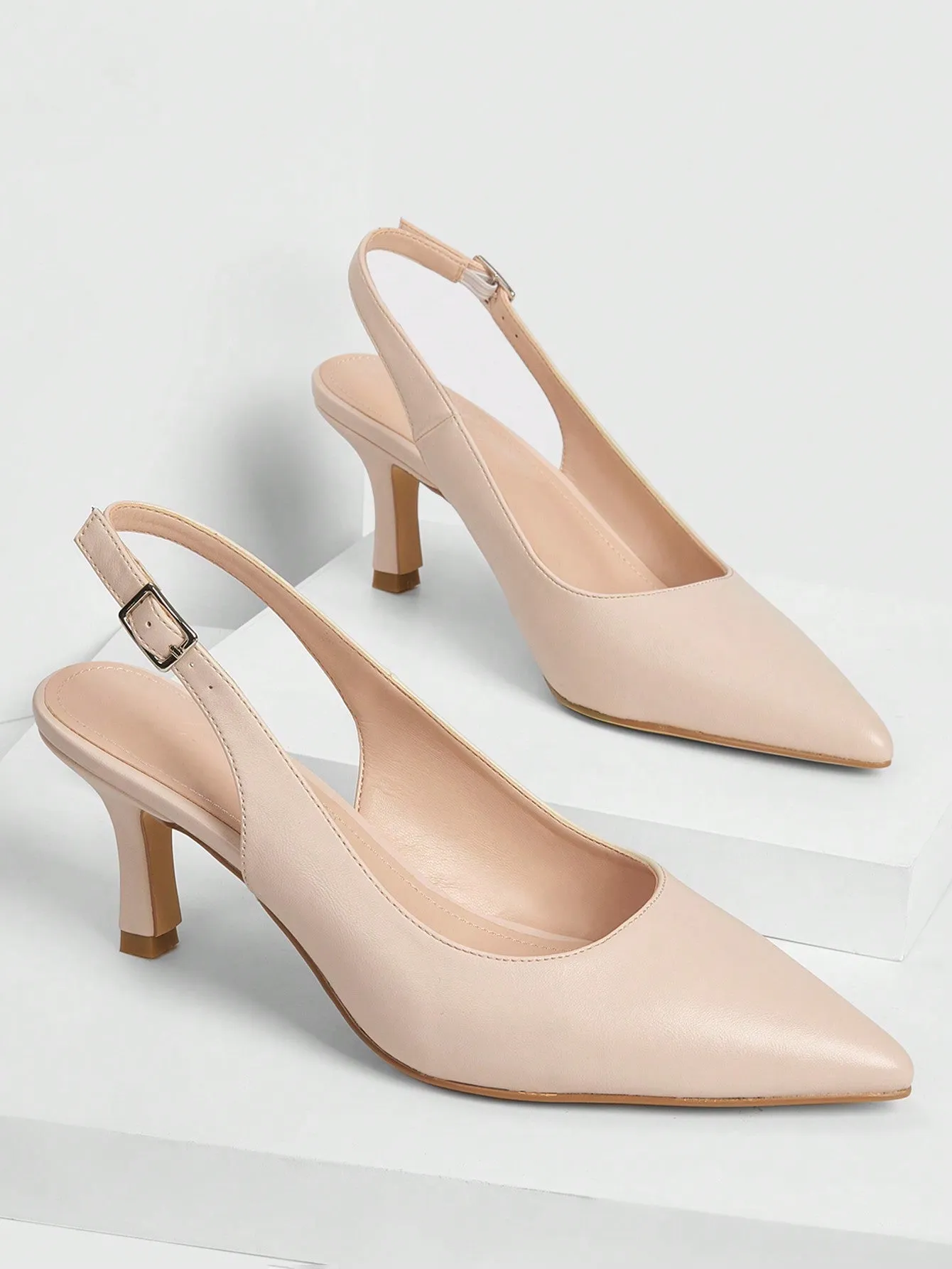 CUCCOO BIZCHIC Woman Shoes Pointed Toe Stiletto PU Leather Elegant Beige Slingback High Heels For Summer Graduation Heels Prom Heels Vacation Shoes Summer Sale