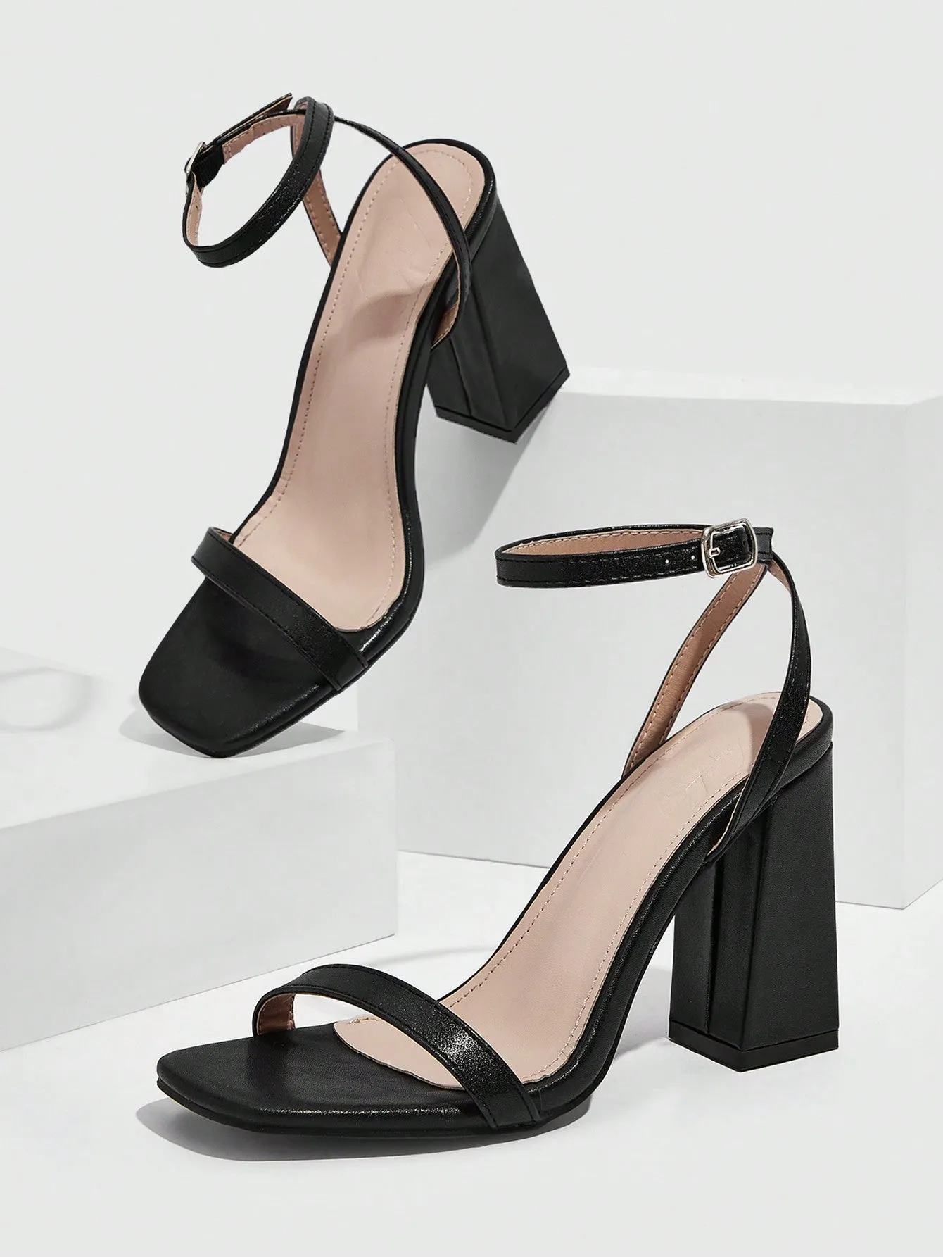 CUCCOO BIZCHIC Woman Shoes Square Toe Single Band Chunky Heeled Elegant Black Outdoor Slingback Sandals For Summer Graduation Heels Prom Heels Vacation Shoes Summer Sale