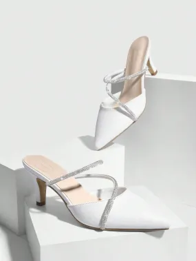 CUCCOO CHICEST Woman Shoes Shoes Fashionable White Rhinestone Mules Comfortable High Heel Pumps For Summer Graduation Heels Prom Heels Vacation Shoes Summer Sale