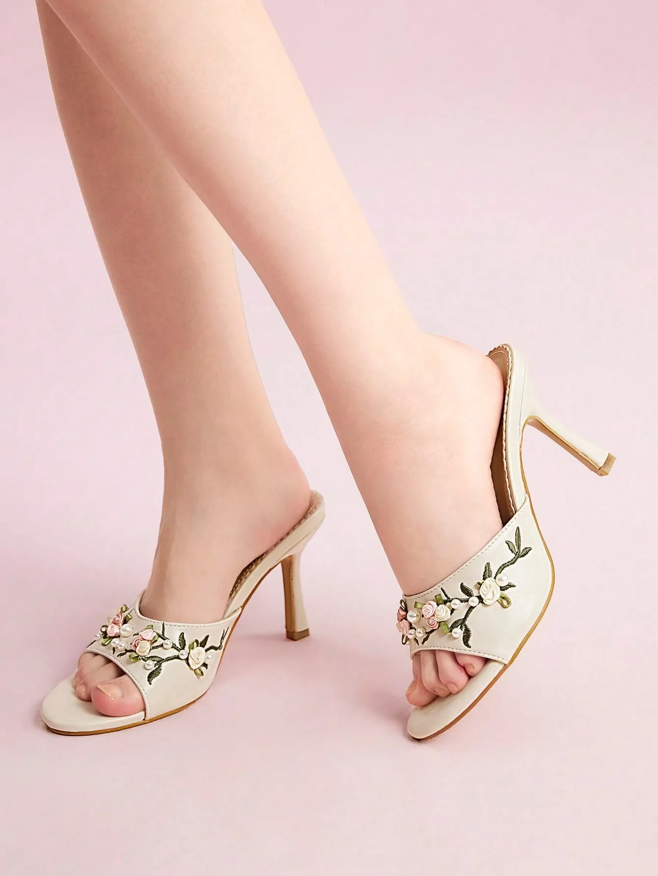 CUCCOO CHICEST Women Fashionable And Elegant High-Heeled Sandals With Small Flower Embroidery Vacation Shoes Summer Sale