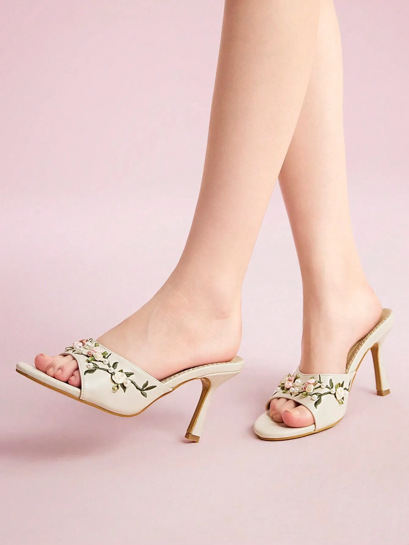 CUCCOO CHICEST Women Fashionable And Elegant High-Heeled Sandals With Small Flower Embroidery Vacation Shoes Summer Sale