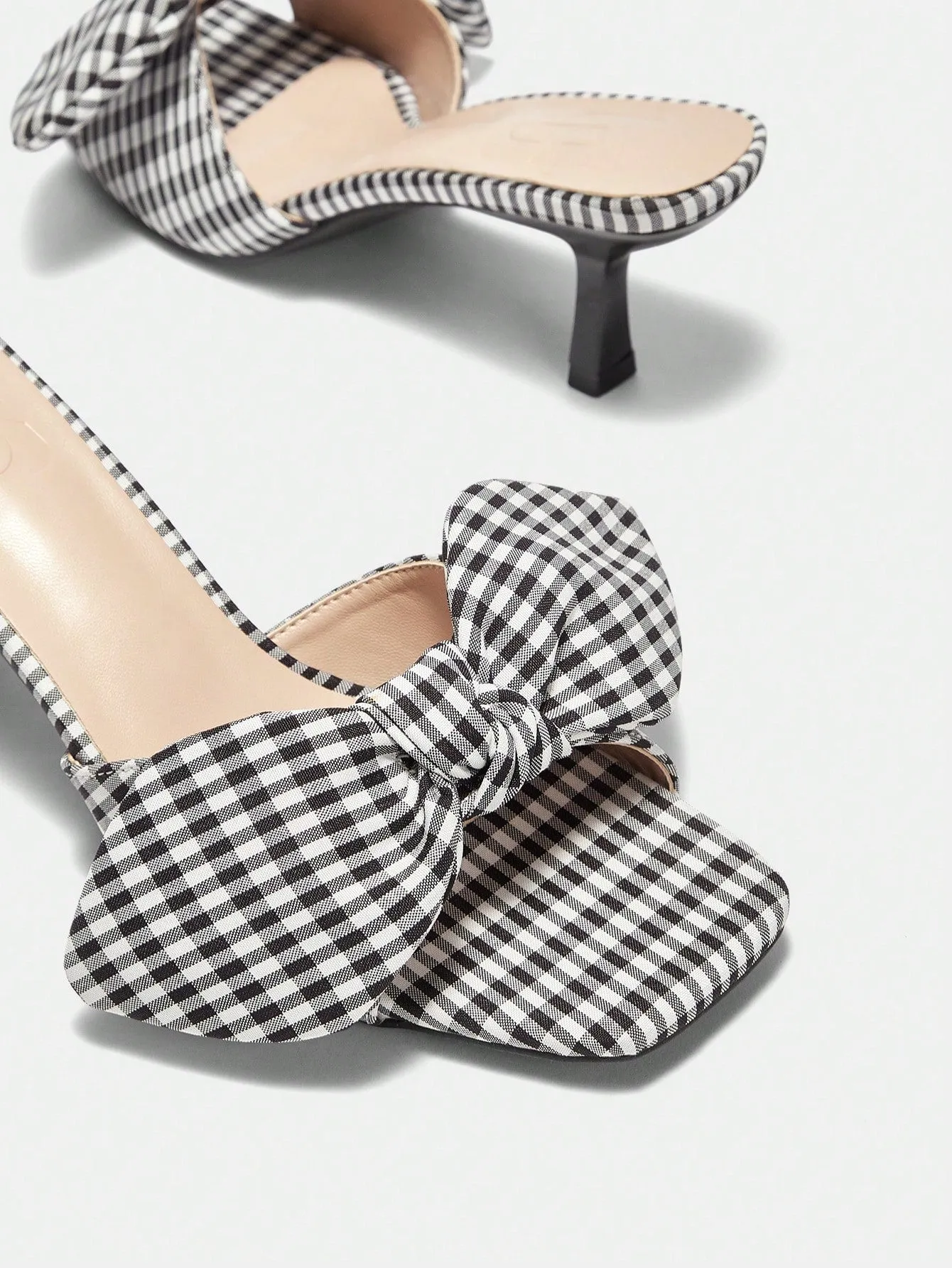 CUCCOO DOLLMOD Square Toe High Heel Plaid Minimalist Fashionable Sandals For Women In College Style