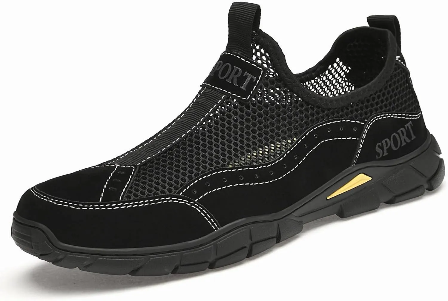 FAIRSOMA Men's Breathable Mesh Slip-On Sneakers,Lightweight Non Slip Loafers Soft Leathers Outdoor Flats Sneakers Walking Hiking Driving Casual Boat Travel Plimsolls Shoes