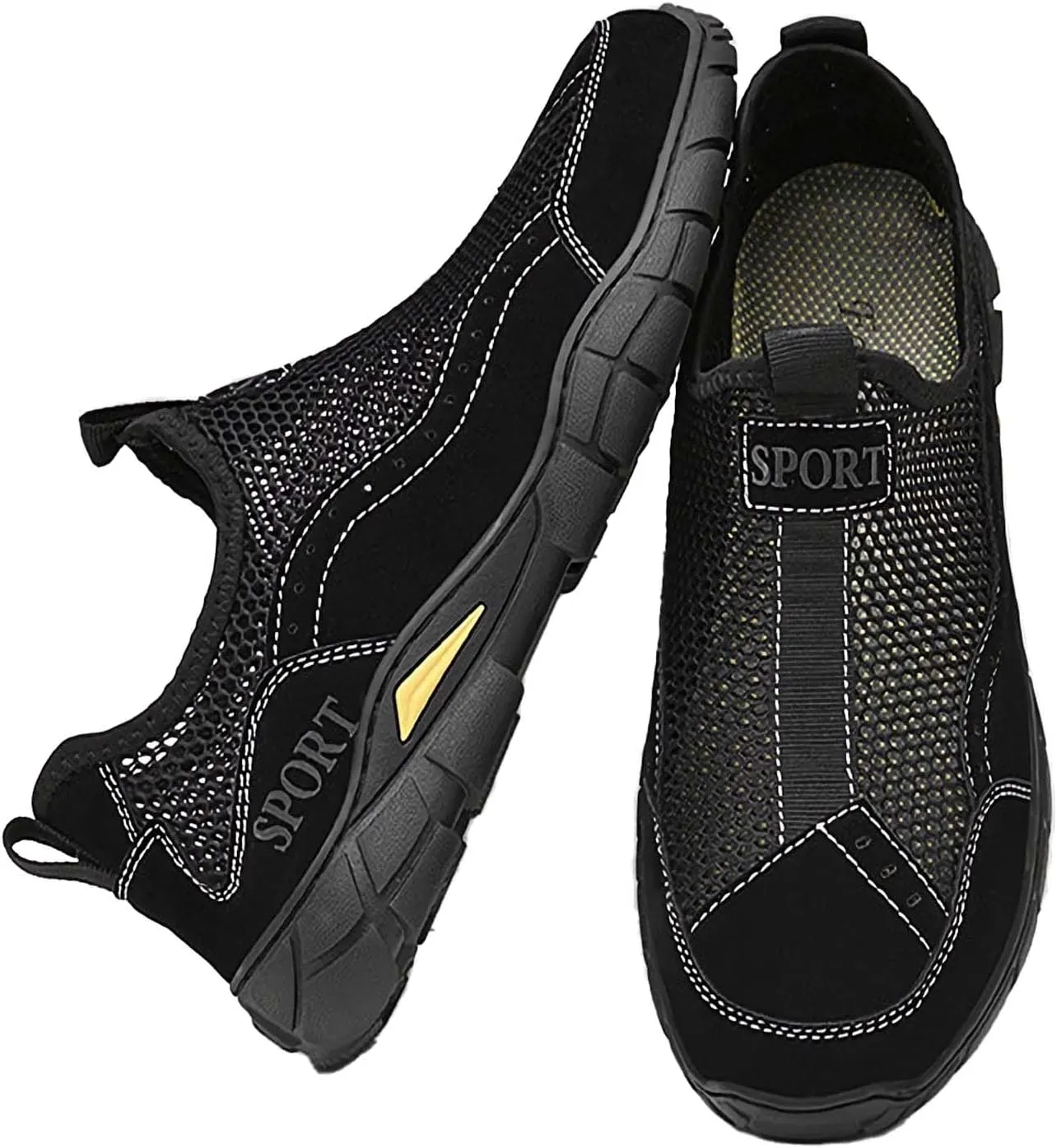 FAIRSOMA Men's Breathable Mesh Slip-On Sneakers,Lightweight Non Slip Loafers Soft Leathers Outdoor Flats Sneakers Walking Hiking Driving Casual Boat Travel Plimsolls Shoes