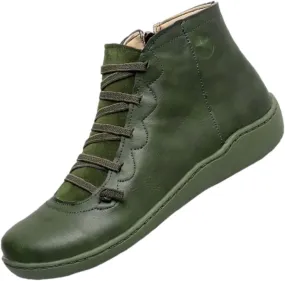 Fall Ankle Boots for Women No Heel 2024, New Arch Support Boots Fashion Lace Up Side Zipper Retro Ankle Booties, Comfortable Slip On Flat Low Heel Boots