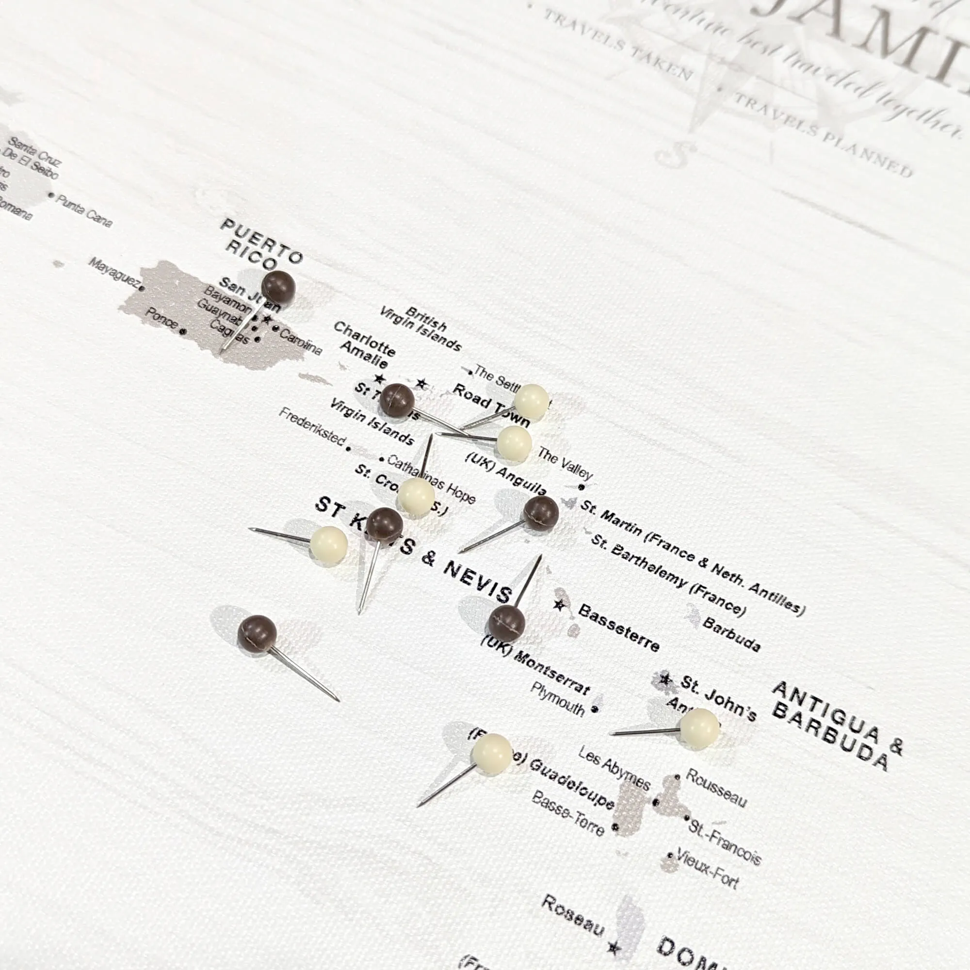 Farmhouse Caribbean Push Pin Travel Map - Single Panel