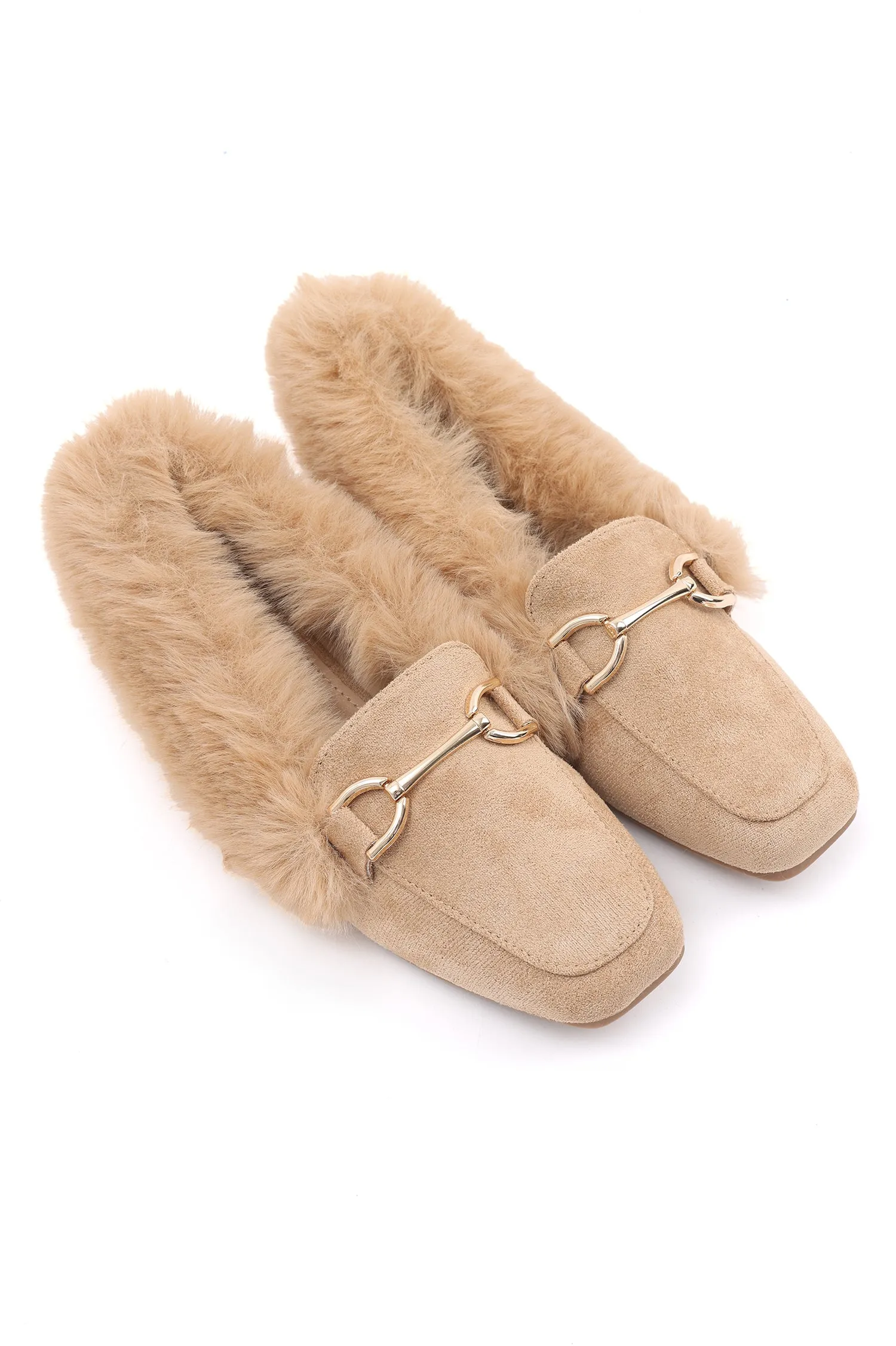 FAUX FUR LINED LOAFERS-BEIGE