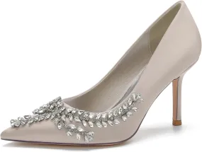 FufoneUS Womens Pointed Toe High Heels Dress Pumps for Evening Stiletto Heels Bridal Wedding Shoes,Champagne,12