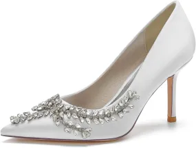 FufoneUS Womens Pointed Toe High Heels Dress Pumps for Evening Stiletto Heels Bridal Wedding Shoes,White,10