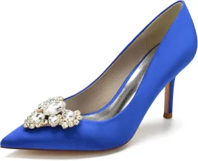 FufoneUS Women's Stiletto High Heel Dress Pumps Pointed Toe Bridal Wedding Evening Prom Shoes with Crystal,Blue,8