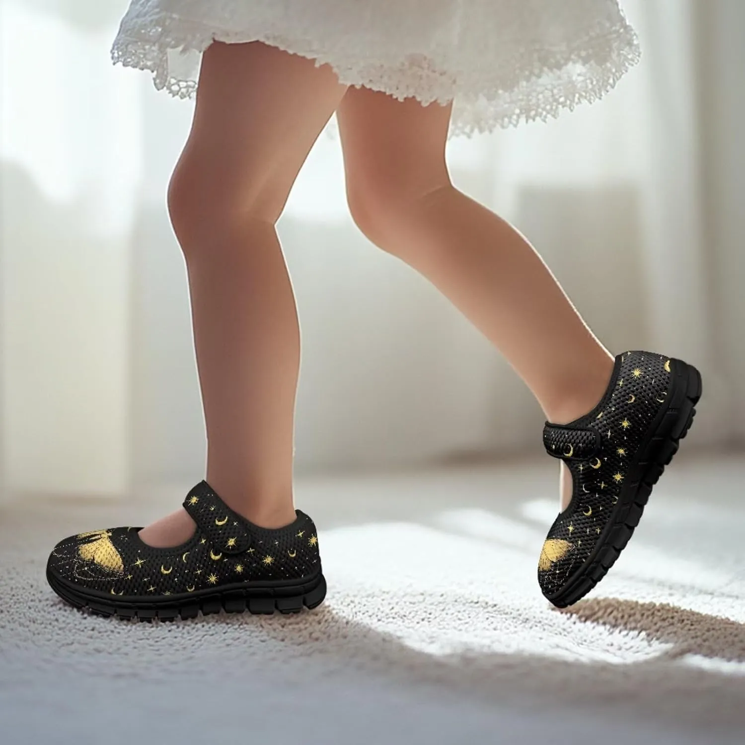 Girl's Animal Pattern Running Shoes Mesh Children's Mary Jane Shoes Slip On Sports Shoes Magic Sticker Casual Shoes