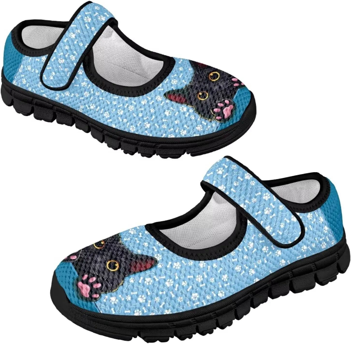 Girl's Animal Pattern Running Shoes Mesh Children's Mary Jane Shoes Slip On Sports Shoes Magic Sticker Casual Shoes
