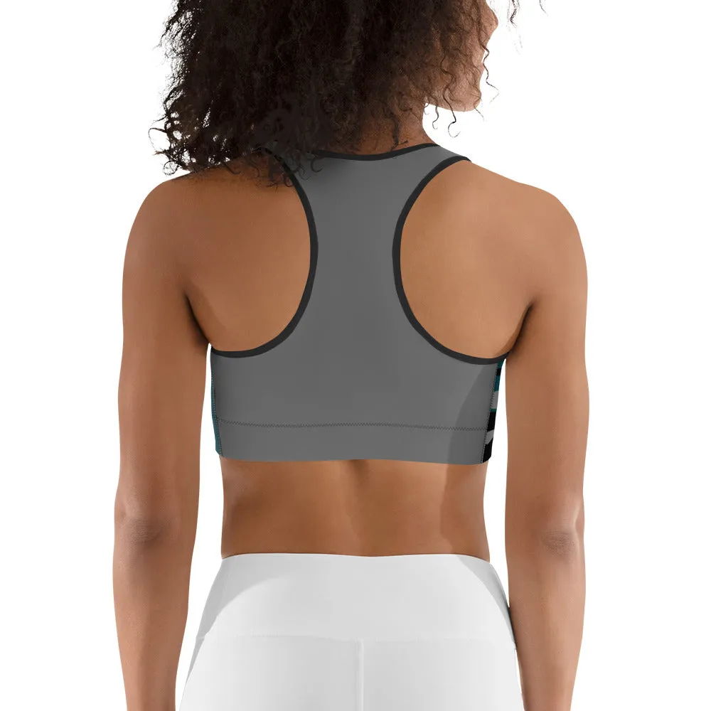 Gray, Teal and Black Camouflage Sports bra
