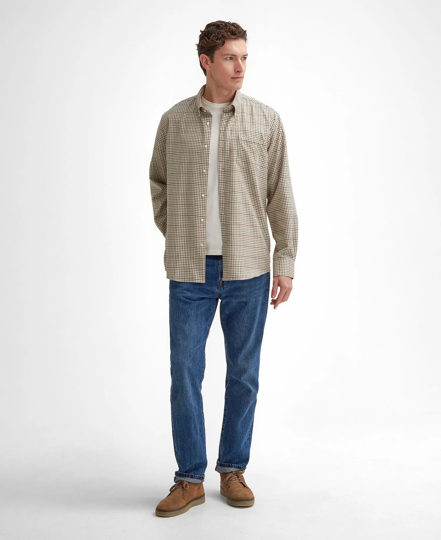 Henderson Regular Thermo Weave Checked Shirt - Ecru