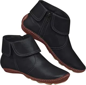 Ladmiple Ankle Boots For Women No Heel Casual Cowgirl Cowboy Western Side Zipper Short Booties High Top Walking Shoes