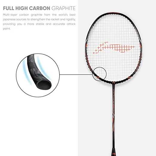 Li-Ning Super Series 2020 strung Graphite Badminton Racket (Black/Orange) with Free Full Cover