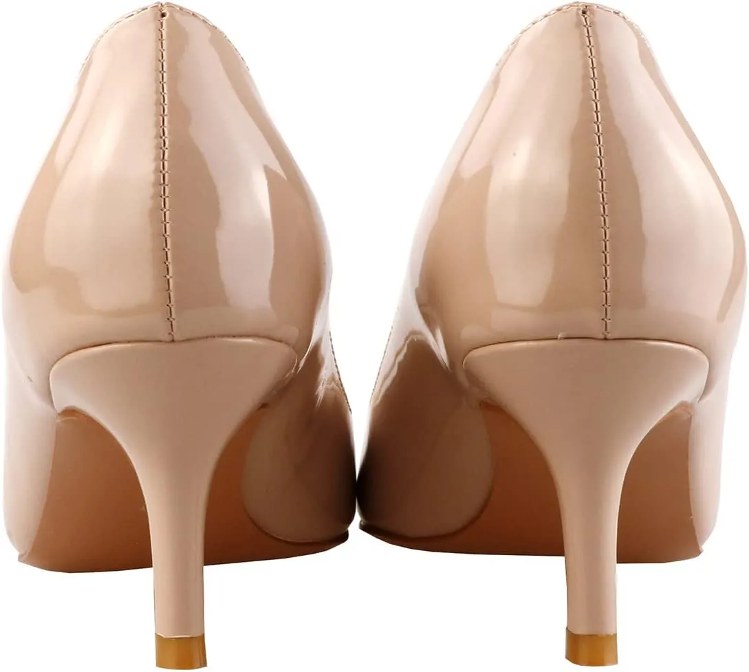 Lutalica W Women's Classic Open Toe Low Kitten Heel Sandals Slip On Medium Heel Peep Toe Dress Pumps