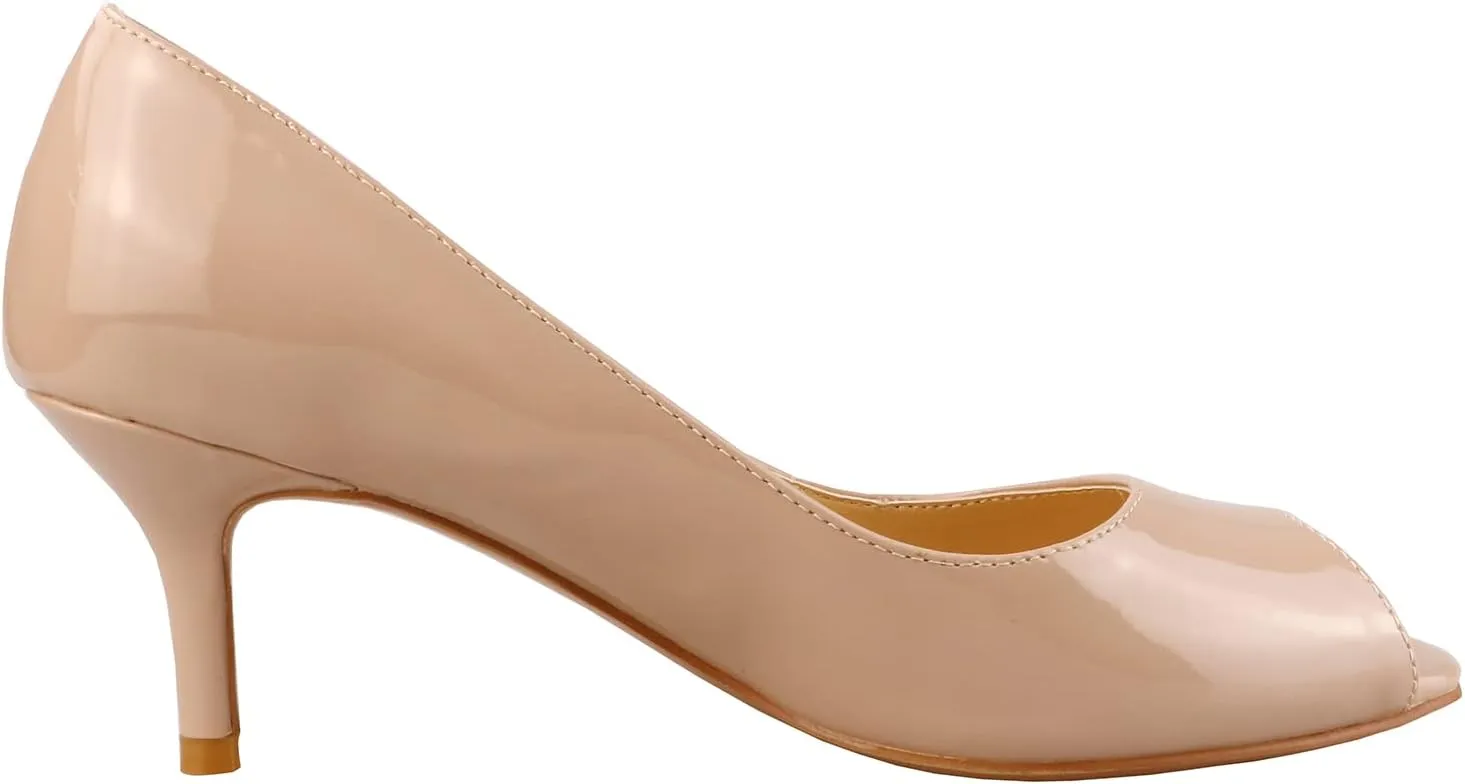 Lutalica W Women's Classic Open Toe Low Kitten Heel Sandals Slip On Medium Heel Peep Toe Dress Pumps