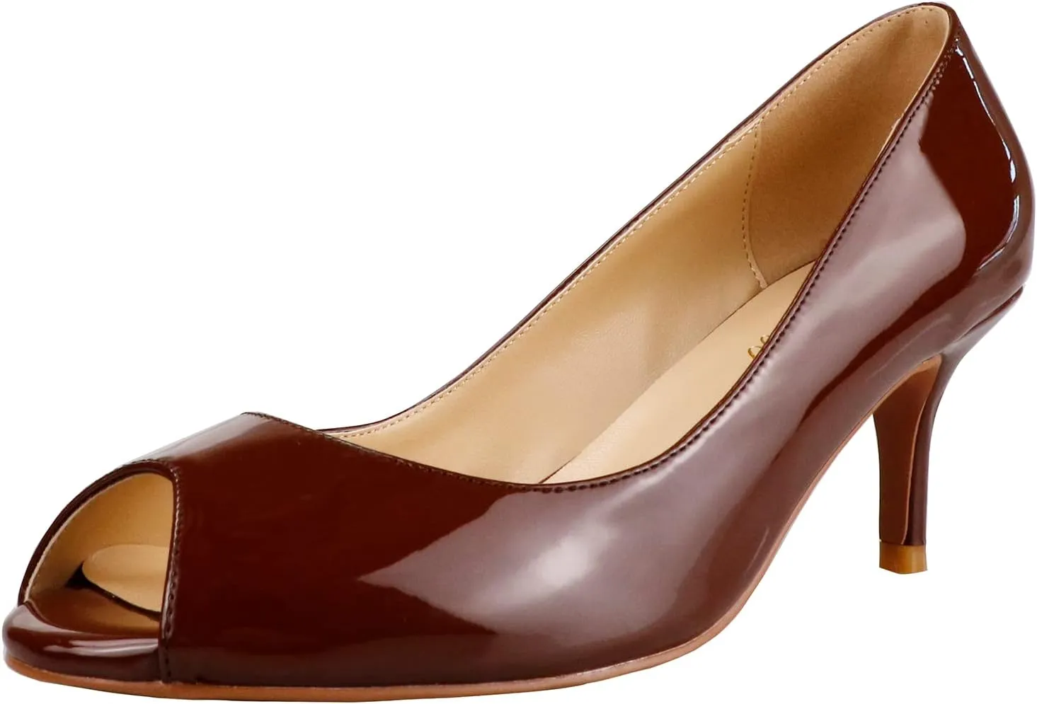 Lutalica W Women's Classic Open Toe Low Kitten Heel Sandals Slip On Medium Heel Peep Toe Dress Pumps