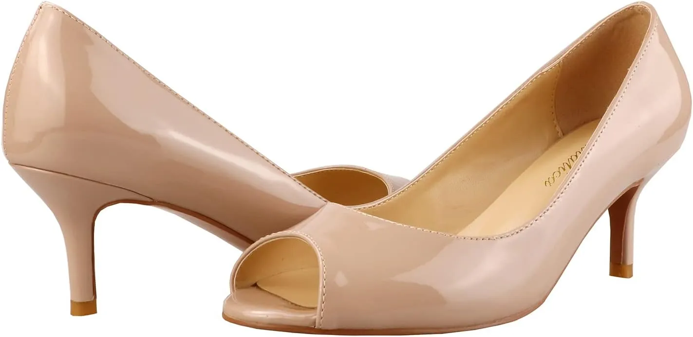 Lutalica W Women's Classic Open Toe Low Kitten Heel Sandals Slip On Medium Heel Peep Toe Dress Pumps