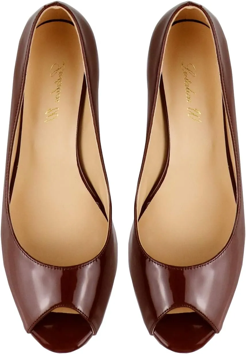 Lutalica W Women's Classic Open Toe Low Kitten Heel Sandals Slip On Medium Heel Peep Toe Dress Pumps