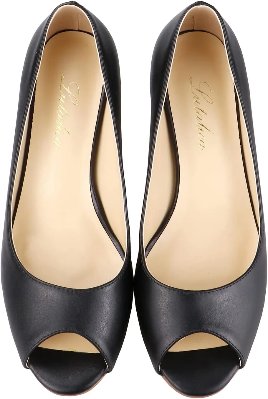 Lutalica W Women's Classic Open Toe Low Kitten Heel Sandals Slip On Medium Heel Peep Toe Dress Pumps