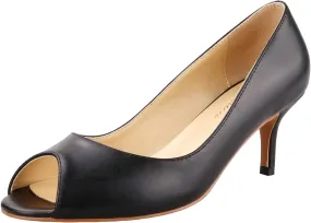 Lutalica W Women's Classic Open Toe Low Kitten Heel Sandals Slip On Medium Heel Peep Toe Dress Pumps