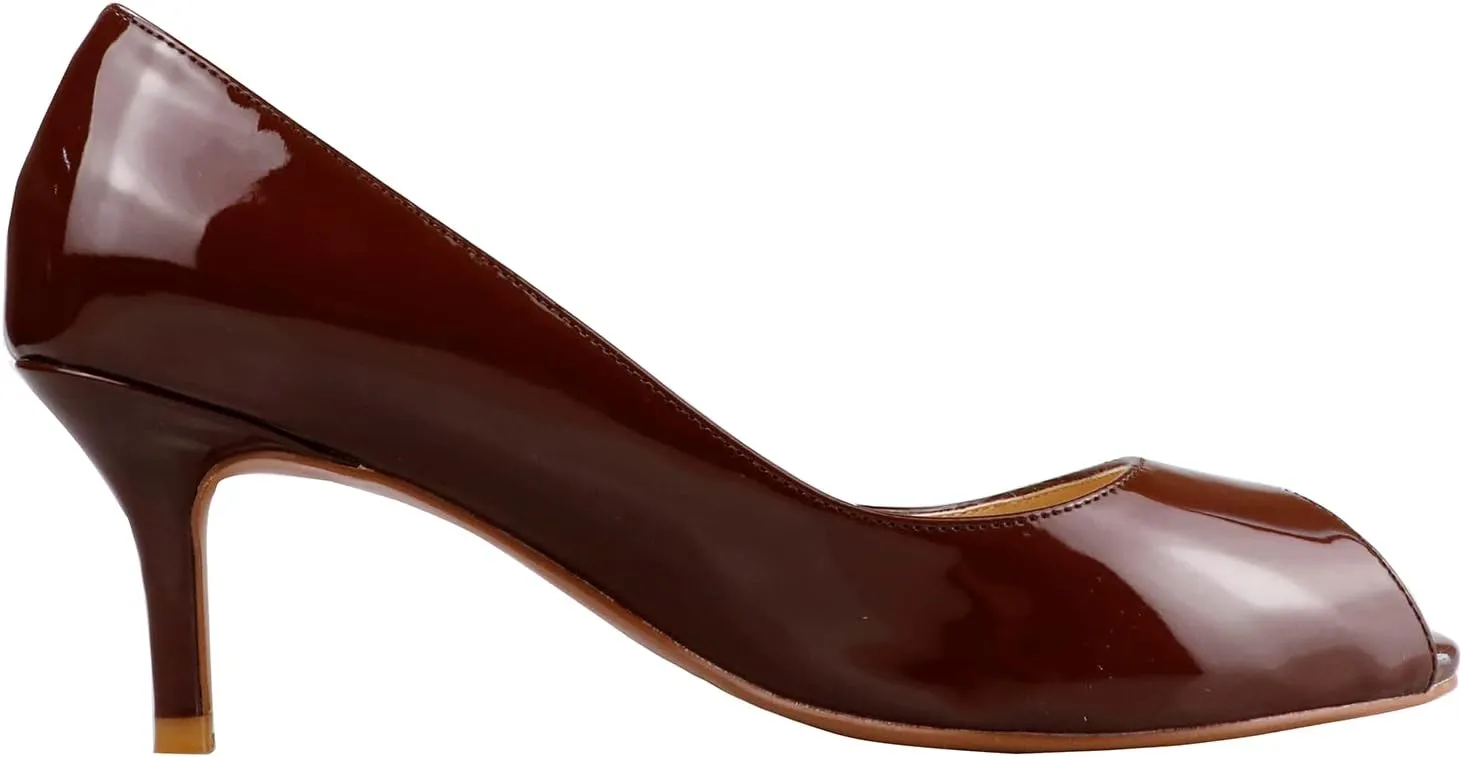 Lutalica W Women's Classic Open Toe Low Kitten Heel Sandals Slip On Medium Heel Peep Toe Dress Pumps